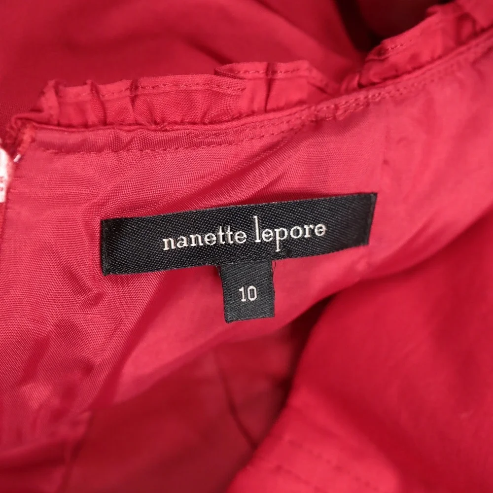 NANETTE LEPORE Red Ruffle Tiered Mini Dress Cutout Back Romantic Valentine Sz 10